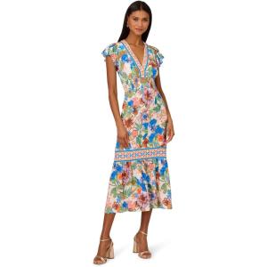 Adrianna Papell Womens Printed Midi Dress(Blue/Green Multi)