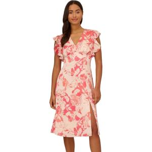 Adrianna Papell Womens Printed Midi Dress(Coral/Ecru)