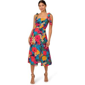 Adrianna Papell Womens Printed Midi Dress(Orange Multi)