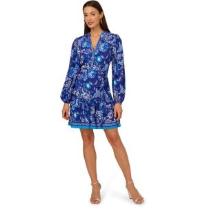 Adrianna Papell Womens Printed Short Dress(Blue Multi 1)