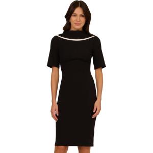 Adrianna Papell Womens Roll Neck Sheath with V Back(Black/Ivory)