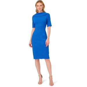 Adrianna Papell Womens Roll Neck Sheath with V Back(Dark Cobalt)