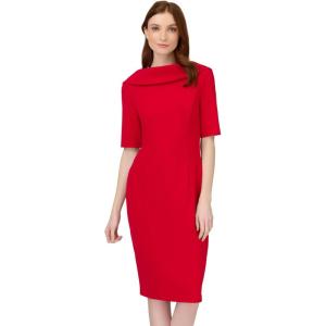 Adrianna Papell Womens Roll Neck Sheath with V Back(Red)