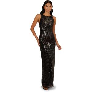 Adrianna Papell Women’s Sequin Halter Gown(Black/Gunmetal)