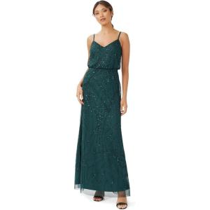 Adrianna Papell womens Beaded Tank Blouson Gown(Dusty Emerald)
