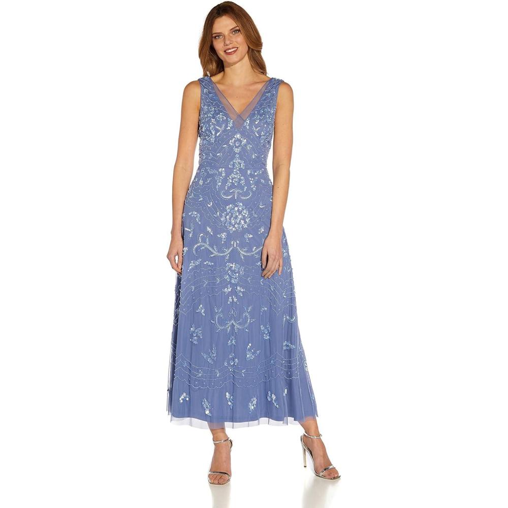 imageAdrianna Papell Womens Beaded Ankle Length DressFrench Blue