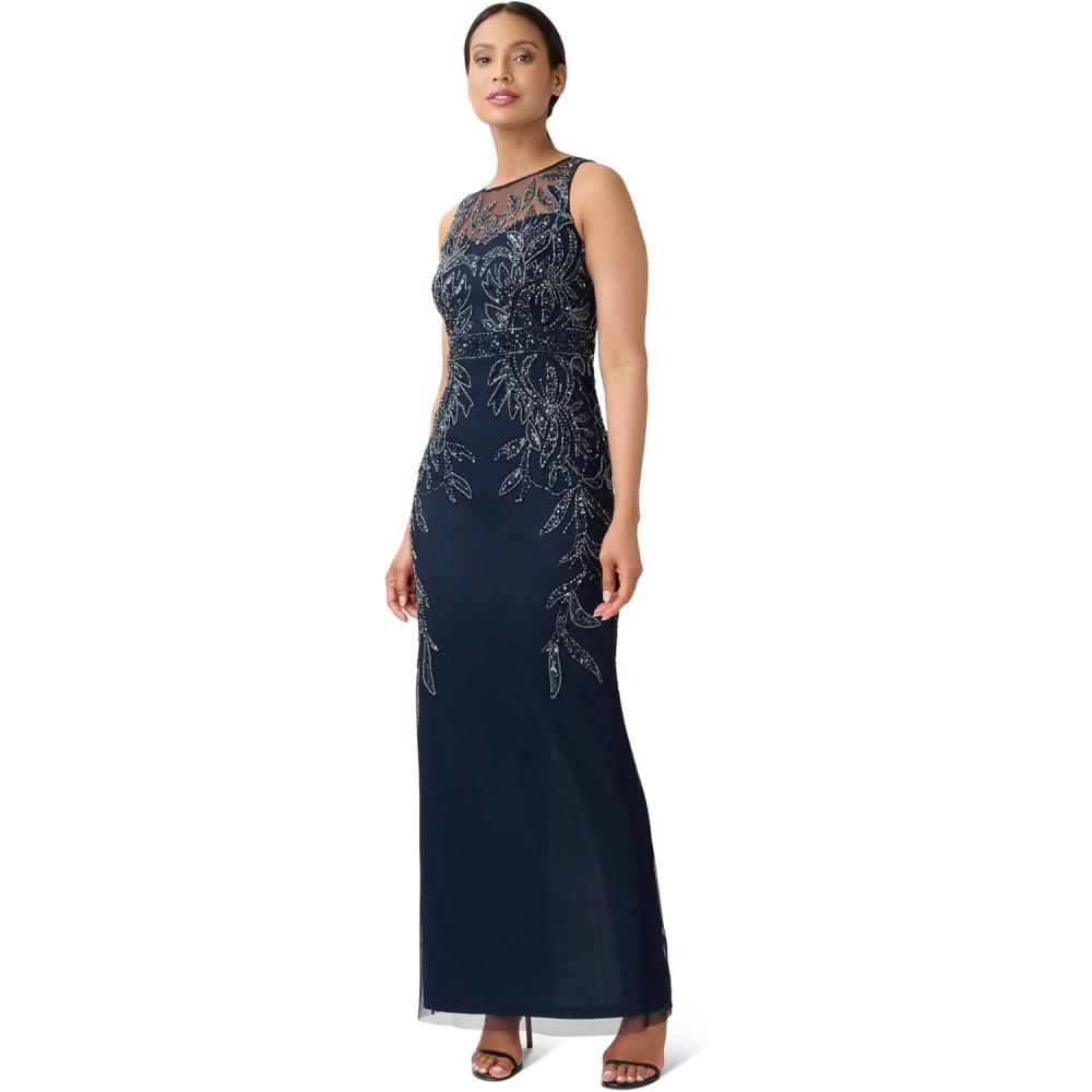 imageAdrianna Papell Womens Beaded Column Long DressMidnight
