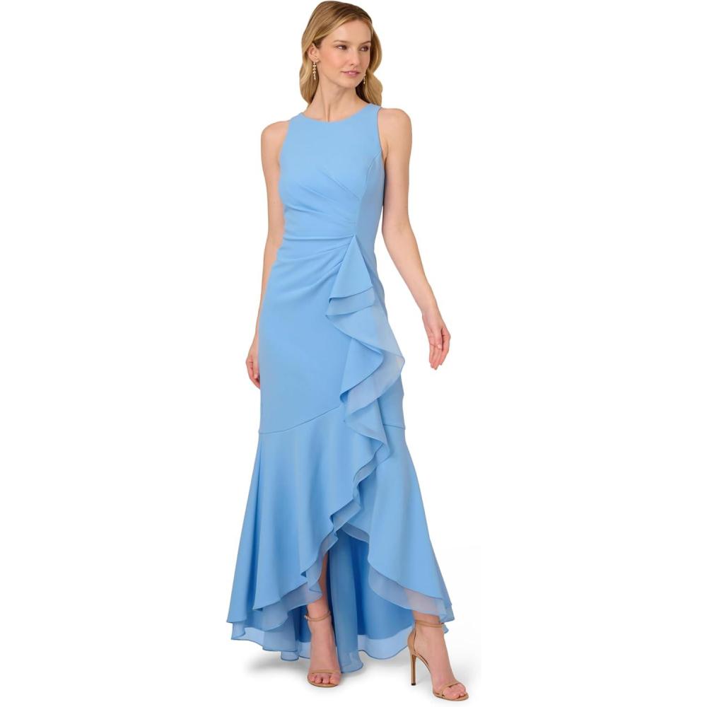 imageAdrianna Papell Womens Ruffle Crepe Halter GownBluebell