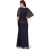 Adrianna Papell Womens Bead Mesh Cape Long Dress(Light Navy)