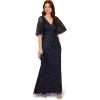 Adrianna Papell Womens Bead Mesh Cape Long Dress(Light Navy)