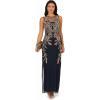 Adrianna Papell Womens Beaded Column Long Dress(Navy/Rosegold)