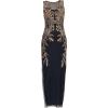 Adrianna Papell Womens Beaded Column Long Dress(Navy/Rosegold)