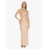 Adrianna Papell Womens Beaded Column Long Dress(Rose Gold)