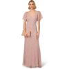 Adrianna Papell Womens Beaded Mesh Long Dress(Cameo)