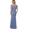 Adrianna Papell Womens Beaded Mesh Long Dress(French Blue)