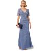 Adrianna Papell Womens Beaded Mesh Long Dress(French Blue)
