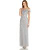 Adrianna Papell Women’s Off Shoulder Beaded Gown(Silver Mist)