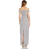 Adrianna Papell Women’s Off Shoulder Beaded Gown(Silver Mist)