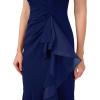 Adrianna Papell Women’s Ruffle Crepe Halter Gown(Navy Sateen)