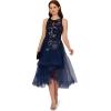 Adrianna Papell Women’s Sequin Combo High-Low Dress(Navy/Black)