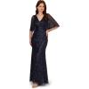 Adrianna Papell Womens Bead Mesh Cape Long Dress(Light Navy)