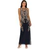 Adrianna Papell Womens Beaded Column Long Dress(Navy/Rosegold)