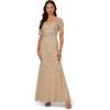 Adrianna Papell Womens Beaded Mesh Long Dress(Biscotti)