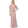 Adrianna Papell Womens Beaded Mesh Long Dress(Cameo)