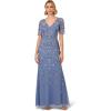 Adrianna Papell Womens Beaded Mesh Long Dress(French Blue)