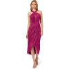 Adrianna Papell Womens Halter Crinkle Metallic Dress(Magenta)