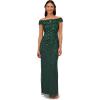 Adrianna Papell Women’s Off Shoulder Beaded Gown(Dusty Emerald)