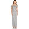 Adrianna Papell Women’s Off Shoulder Beaded Gown(Silver Mist)