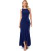 Adrianna Papell Women’s Ruffle Crepe Halter Gown(Navy Sateen)