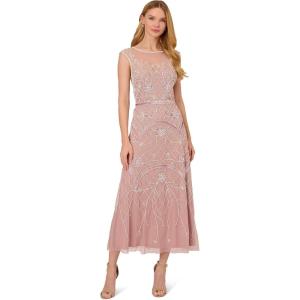 Adrianna Papell Womens Beaded Ankle Length Dress(Dusted Petal/Ivory)
