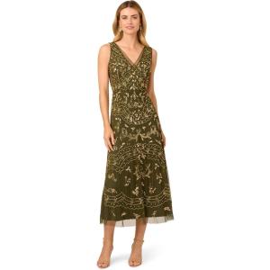Adrianna Papell Womens Beaded Ankle Length Dress(Olive)