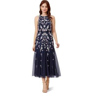 Adrianna Papell Women’s Beaded Blouson Dress(Navy/Blush)