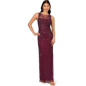 Adrianna Papell Womens Beaded Column Long Dress(Cassis)