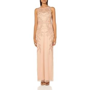 Adrianna Papell Womens Beaded Column Long Dress(Rose Gold)