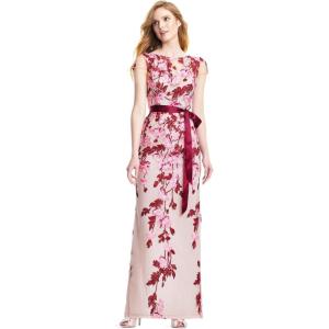 Adrianna Papell Womens Cascading Floral Colmn Gwn(Merlot Multi/Nude)