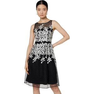 Adrianna Papell Womens Embroidered Fit and Flare(Black/Ivory)