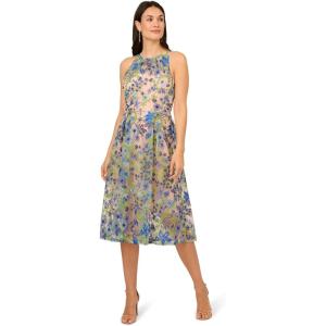 Adrianna Papell Womens Embroidered Fit and Flare(Blue Multi)