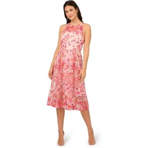 Adrianna Papell Womens Embroidered Fit and Flare(Pink Multi)