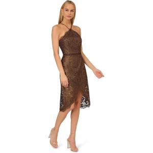 Adrianna Papell Womens Foil Lace Halter Dress(Bronze)