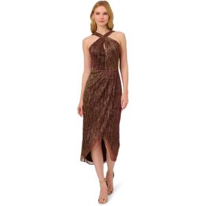 Adrianna Papell Womens Halter Crinkle Metallic Dress(Copper)