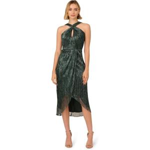 Adrianna Papell Womens Halter Crinkle Metallic Dress(Green Pine)