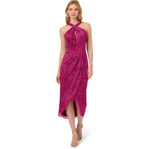 Adrianna Papell Womens Halter Crinkle Metallic Dress(Magenta)