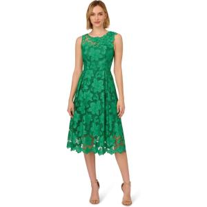 Adrianna Papell Womens Lace Boat Neck Midi Dress(Green)