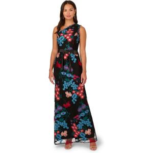 Adrianna Papell Women’s One Shoulder Gown(Black Multi)