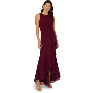 Adrianna Papell Women’s Ruffle Crepe Halter Gown(Cabernet)