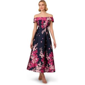 Adrianna Papell Womens Off-Shoulder Dress(Navy/Pink Multi)